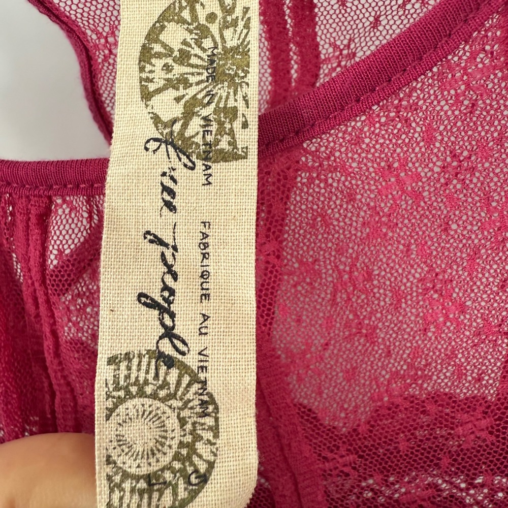 Free People Magenta Lace Trim Short Sleeve Blouse - Picture 4 of 6
